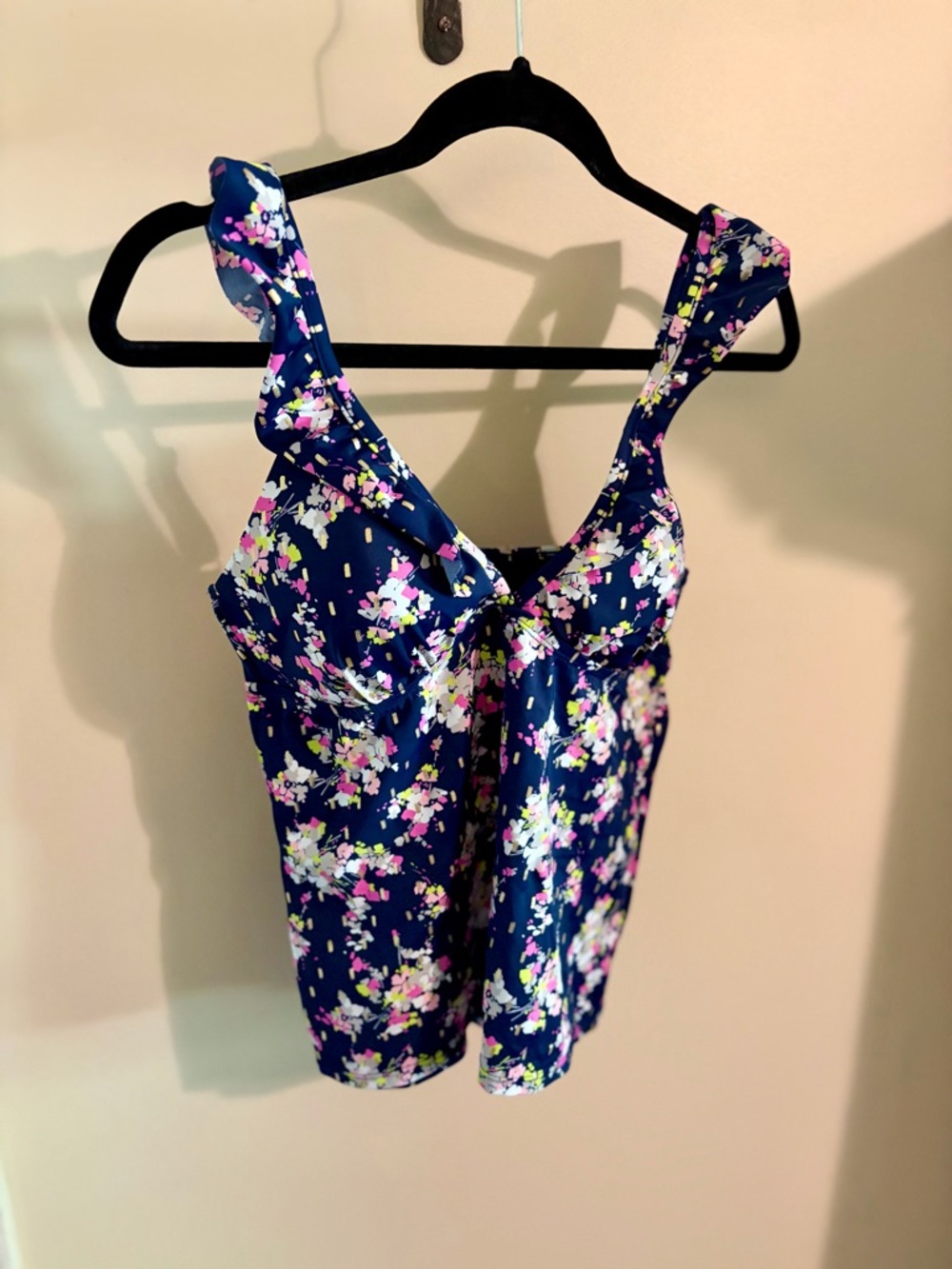 crown & ivy Navy Floral Ruffle Swim Camisole